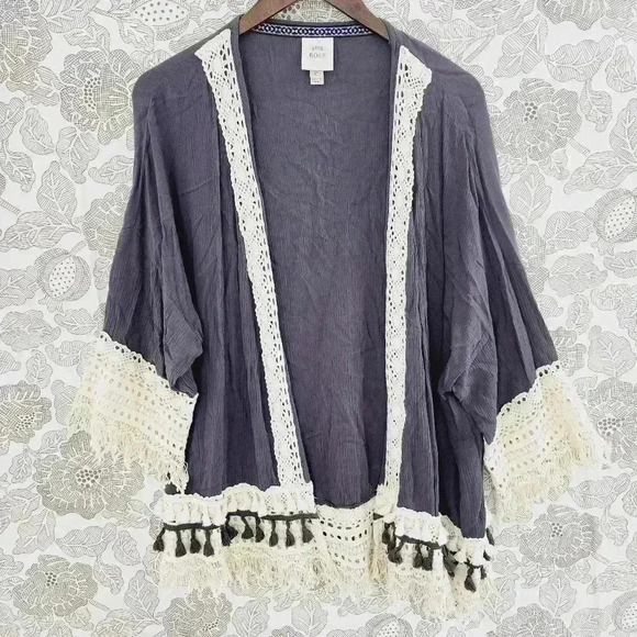 Knox Rose Sweaters - Knox Rose Rayon Crochet Fringe Open Front Cardigan XL
